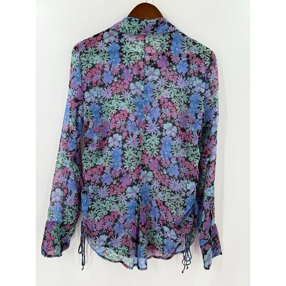 Free People Mathilda Sheer Floral Long Sleeve Button Up Blouse Side Ties SMALL - Picture 5 of 13